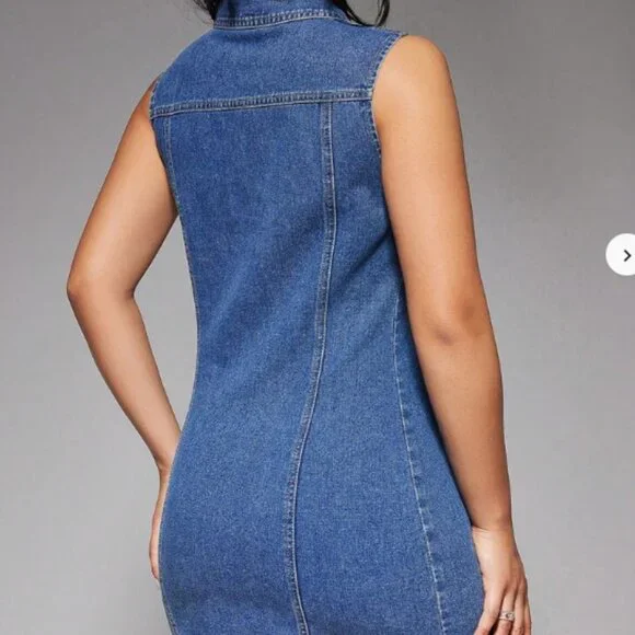 Shein Denim Button Front Sleeveless Shirt Dress Blue - Picture 2 of 10
